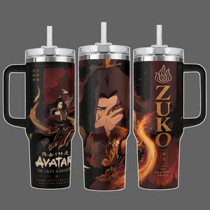 Zuko Fire Nation Banished Prince Stainless Steel Insulated Tumbler Cup, 20oz/40oz, Straw Lid Included, Fire Bending Full Wrap Design