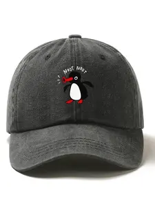 Vintage Washed Penguin Print Baseball Cap, Animal Theme, Simple Versatile, Street Style, Daily Wear, Unisex Gift, Adjustable Stylish Hat
