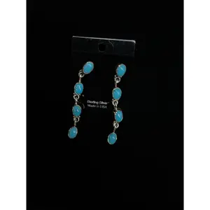 2" Sleeping Beauty Turquoise Post Dangle Earrings with Smooth Bezel