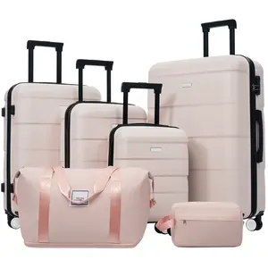 Luggage Sets, 6 Piece Carry on Suitcase with Travel Bags,Hardcase Suitcase Set with Double Spinner Wheels,16/20/24/28 IN Luggage Airline Approved, Light Pink