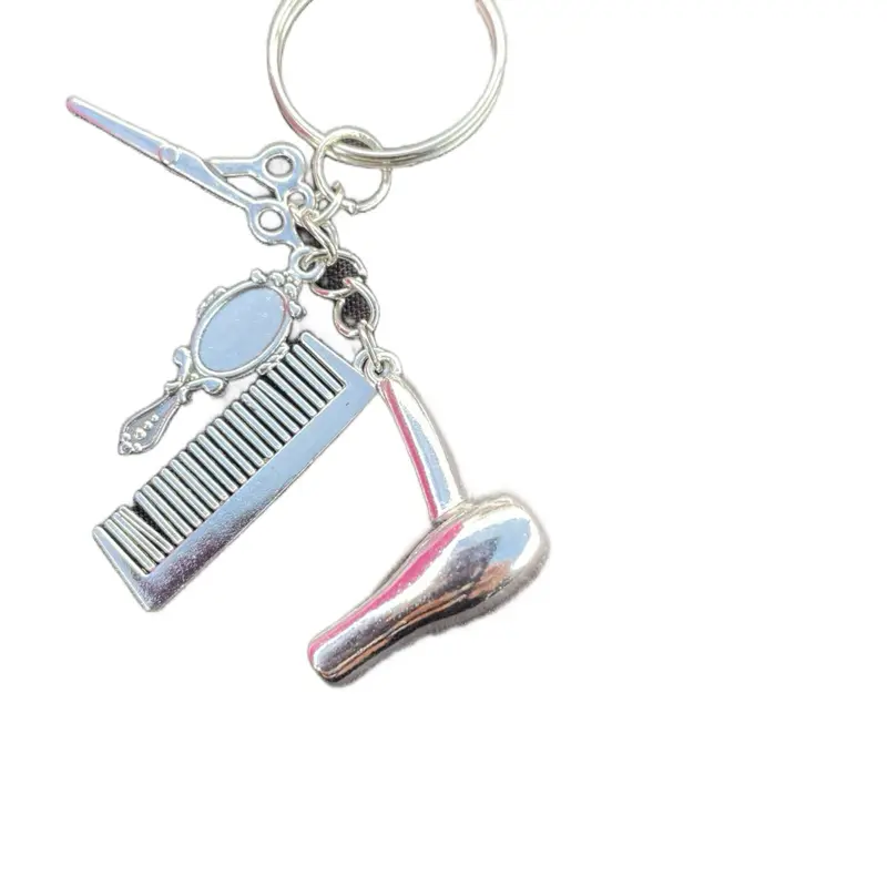 Stylist Keychain with Scissors Comb and Mirror Charm for Hairdressers and Beauty Professionals