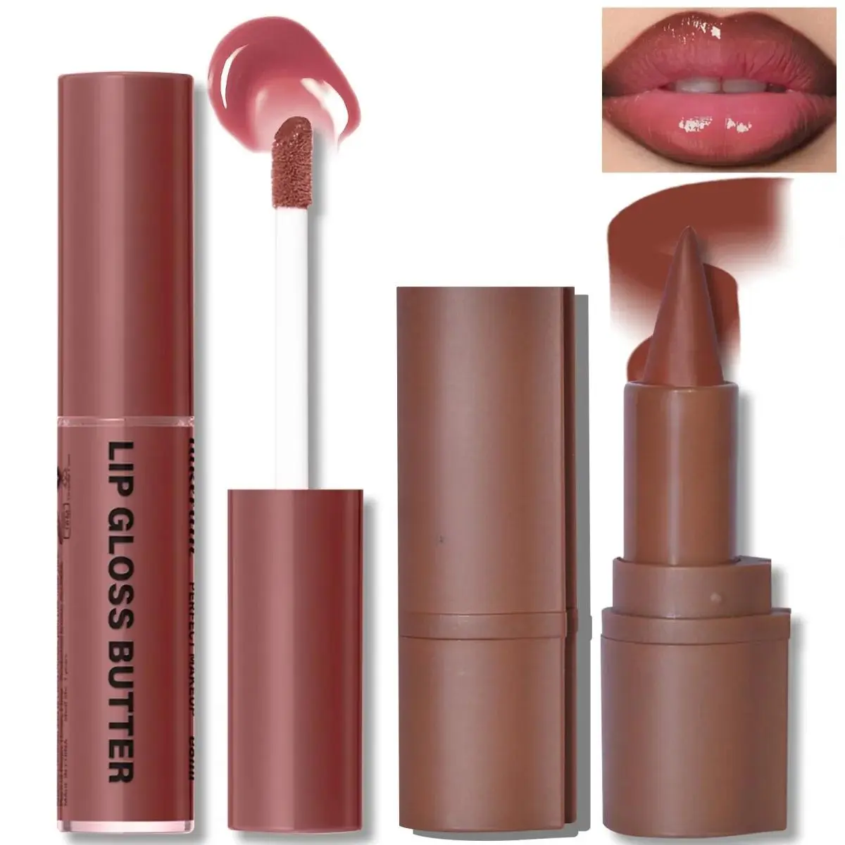 Lip Liner Butter Gloss Set, Red Plumping Lip Liner Lip Pencil Moisturizing Lightweight Lip Gloss Lip Combo, High Shine Glossy Lip Tint Lip Stain Makeup Long Lasting Lip Care for Women