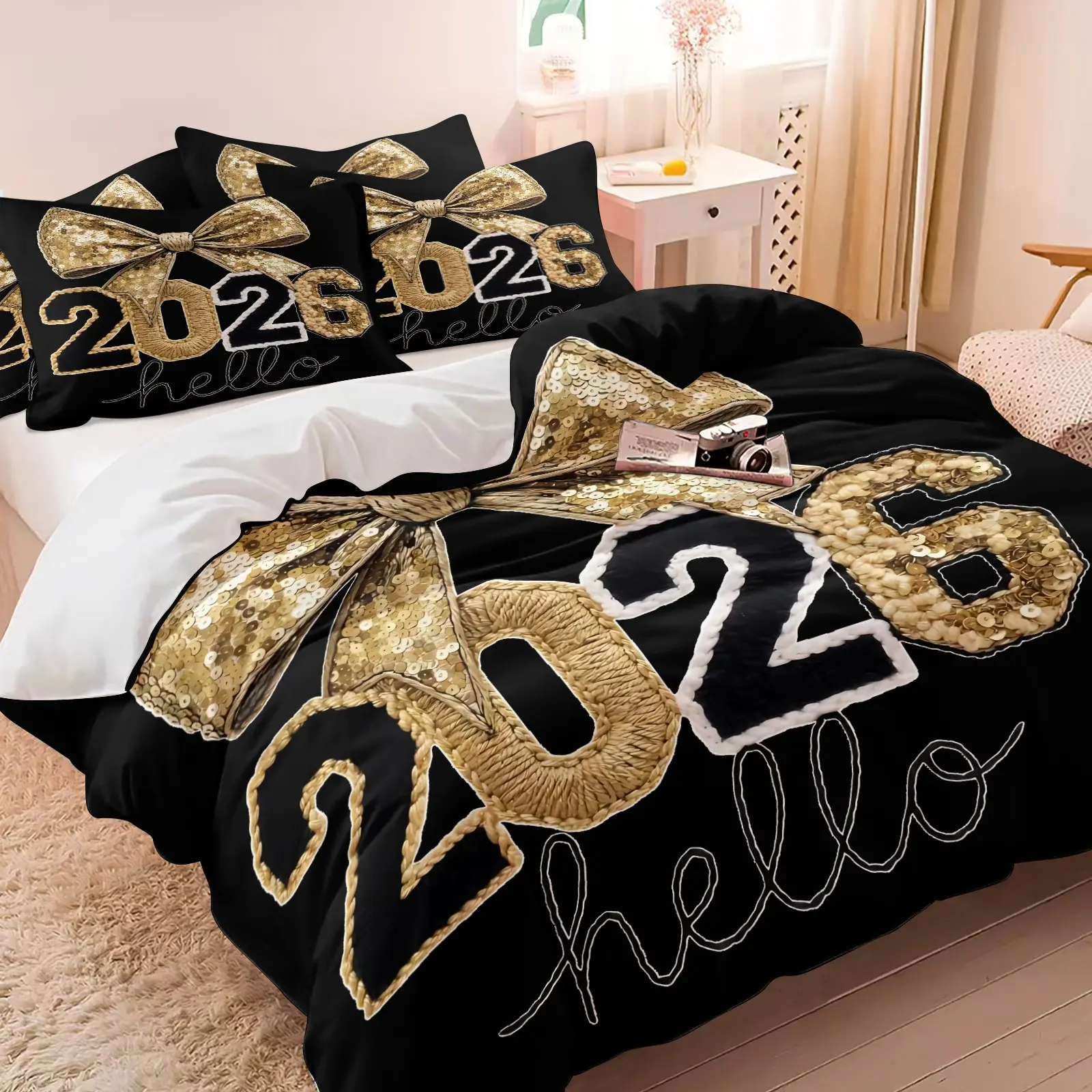 2/3 Piece 2026 New Year Collection Luxury-Inspired Bedding Set Featuring a Plush Polyester Fiber Duvet Cover. Exudes an Opulent Yet Cozy Ambiance, Perfect for Year-Round Use.