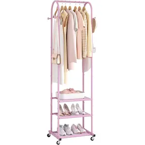 Heavy Duty Clothing Rack with Wheels,Modern Garment Rack with 3 Metal Shelves, 71.8Inches Display Rack for Hanging Clothes, Hanging Rod for Small Space,