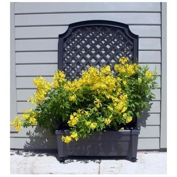 212 MAIN Calypso Self-Watering Garden Planter with Lockable Roller Wheels, Reservoir and Climbing Plant Stand (1.420Grey), Climbing Planting Stand