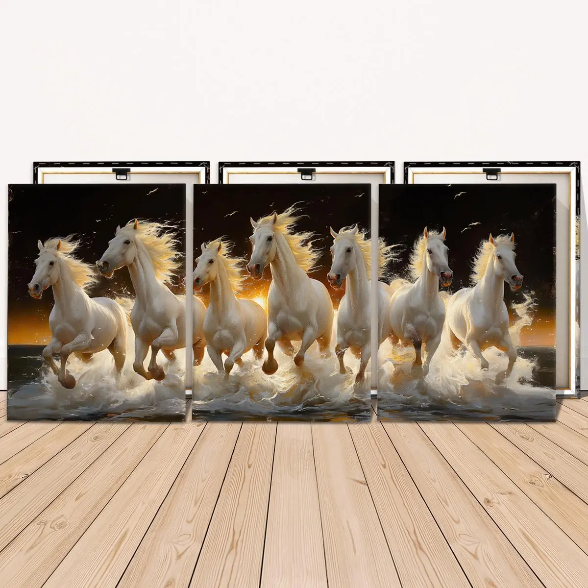 Wooden Framed Horse Canvas Pattern Painting, 3 Counts/set Modern Art Design Animal Pattern Wall Art, Wall Decor for Home Living Room Bedroom Office Wooden Framed Horse Canvas Pattern Painting, 3 Counts/set Modern Art Design Animal Pattern Wall Art, Wall Decor for Home Living Room Bedroom Office