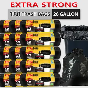 XTRA TUFF 180 Count 26-Gallon Heavy Duty Trash Bags Puncture-Resistant Leak-Proof Durable Garbage Bags for Industrial Garden Home & Commercial Use