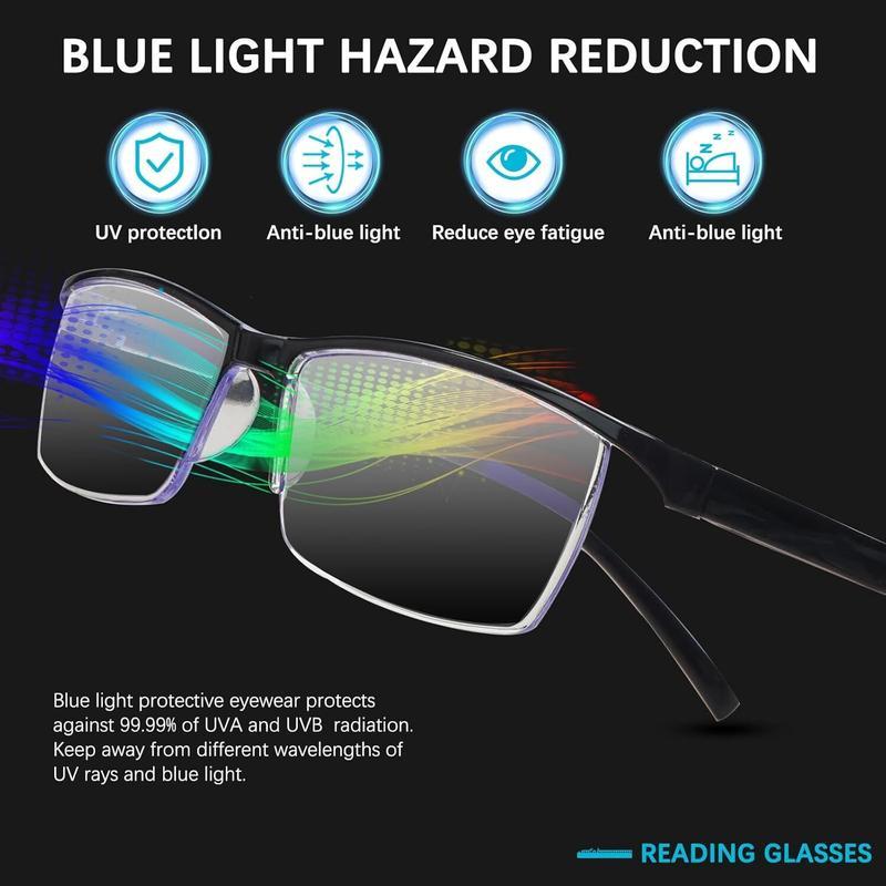 3 Pack Reading Glasses Men Blue Light Blocking Readers Half Rim Computer Eyeglasses with Spring Hinge Anti Eye Strain Business Style Comfortable Readers for Men Year-round Essential Birthday Christmas Gift for Dad Grandpa