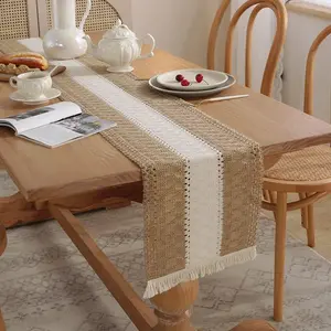 12''x108'' Boho with Tassels for Home, Farmhouse Rustic Burlap Table Decoration for Living Room