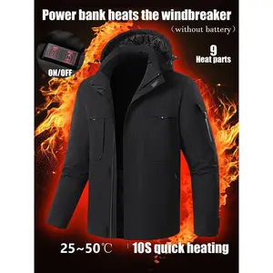 Men’s Heated Windproof Ski Jacket, 9 Heating Zones, Waterproof Cotton Coat, Unisex Fall & Winter Outdoor Wear