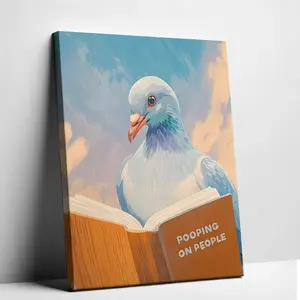 Pigeon Reading "Pooping on People" Book Matte Paper Poster, Funny Pigeon Print, Bird Reading Funny Book Art, Humorous Animal Wall Decor