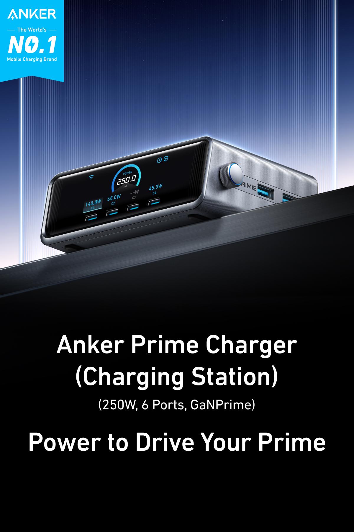 Anker Prime Charger, 250W 6-in-1 GaN Charger with Smart LCD, Ultra-Fast Charging for MacBook, iPhone 17, iPad, and More (Silver)