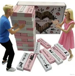 48-Piece Pink and White Reusable Wooden Couple Building Blocks - Romantic Adult Stacking Challenge Game, Valentine’s Gift for Couples, Home & Party Supplies