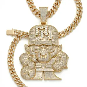 Huge Iced Out Money Maker Mascot Charm, Rose Gold Silver Gold Oversized Hip Hop Pendant, Premium Trap Drip Big Boss Accessory Gift for Him    （Translation note: The translation preserves the original title structure while adapting the terms to common Engl