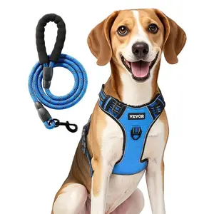 Large Dog No-Pull Adjustable Vest Harness with 5ft Leash Handle, Metal Rings, Metal Buckles, Reflective Stitching & 600D Oxford Fabric for Training Walks, Hiking