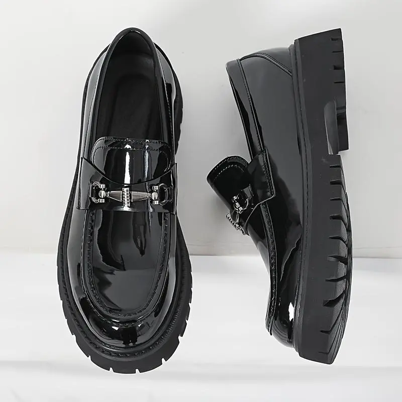 Men's Thick Flat Slip-On Walking Shoes - Classic All-Season Solid Color Formal Loafers, Round Toe, Rubber Sole, Suitable for Daily Wear & Weddings, Sport-Inspired Casual Shoe