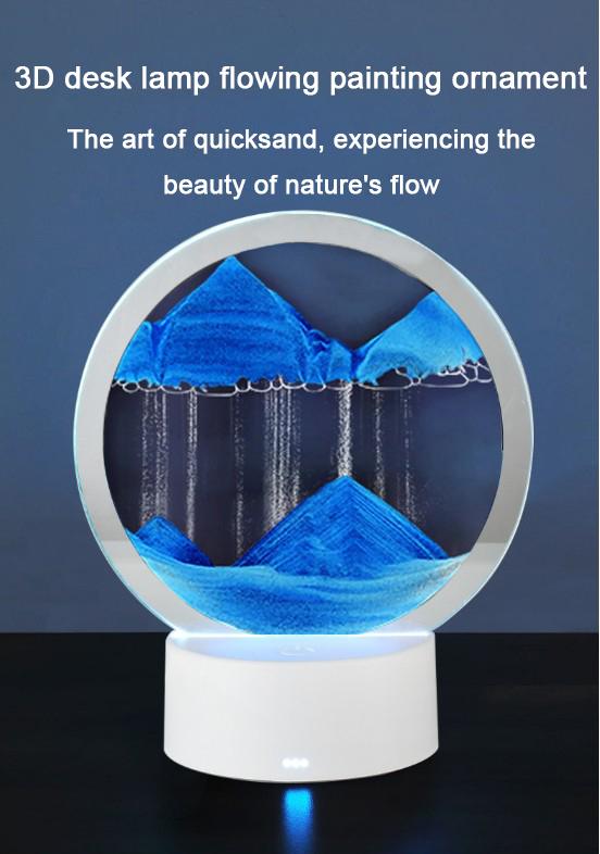 Multi-Color 3D Dynamic Sand Painting Lamp, Rotatable Flowing Sand Art Table Lamp, 7W LED USB Night Light, Creative Glass Sandscape Decor for Home Office, Relaxing Gift