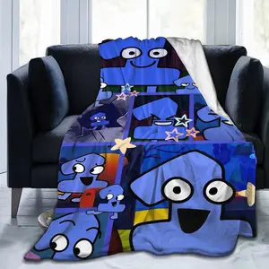 Buffy the Bear Flannel Blanket - Soft and warm, suitable for all seasons, featuring cartoon characters and star prints, essential for home, camping, office, and travel - luxurious home decor, fun anime style, fluffy texture, a comfortable gift for anime f
