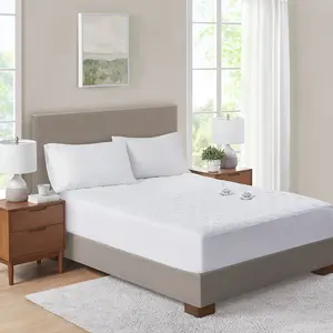 Serta ST55-0268 54 x 75 x 0.8 in. Microfiber Heated Mattress Pad, White - Full Size