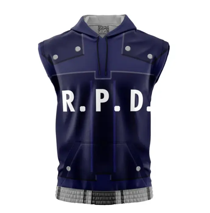 RPD Leon Kennedy Redfield Sleeveless Hoodies, Resident Evil Anime Graphic Sleeveless Sweatshirt Hoodies