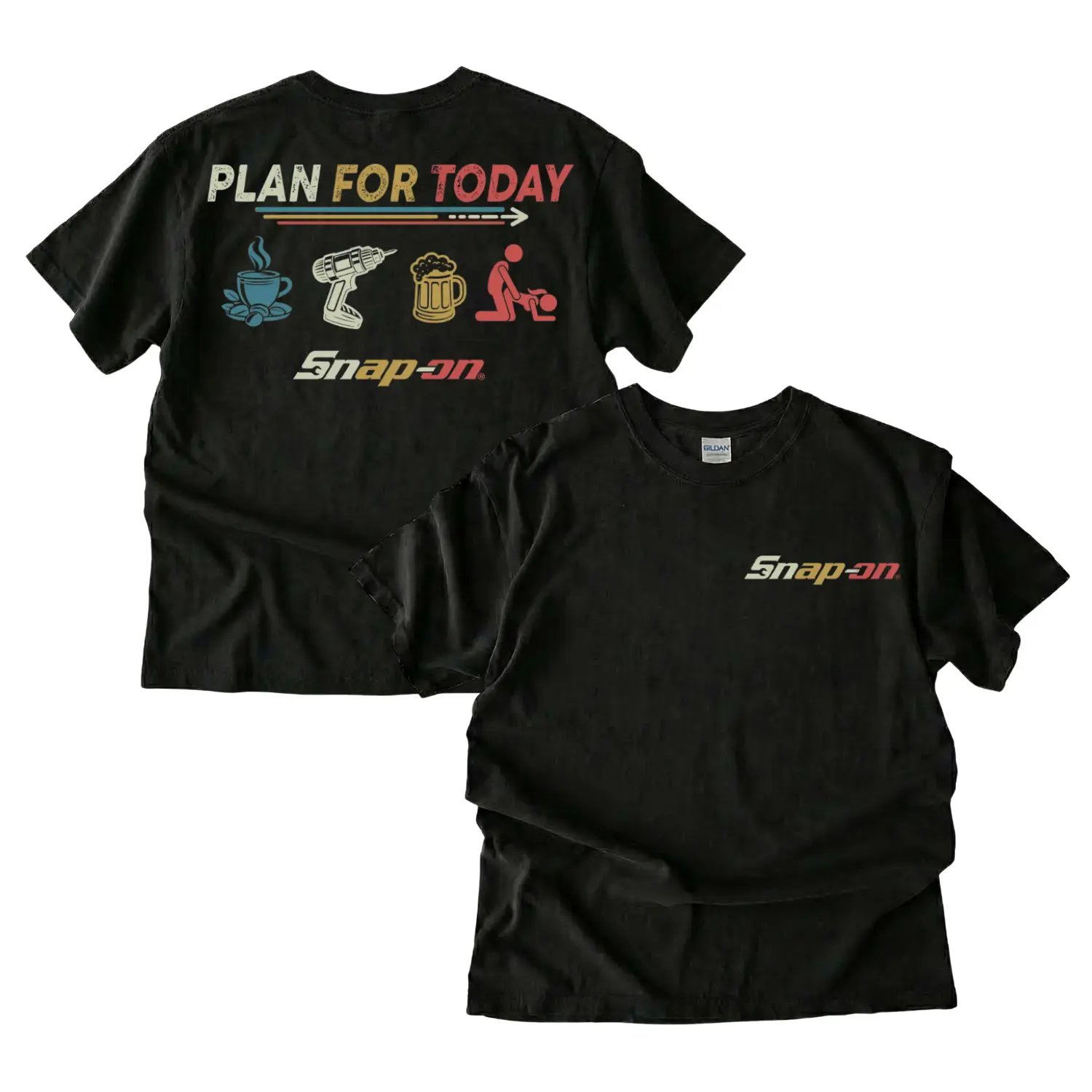 [MCMA] Collection PLAN FOR TODAY Snap-on T-Shirt, - Double Sided Printed 100% Cotton Fitted Crew Neck Short Sleeve Casual Unisex Top Made in USA Streetwear Shortsleeve Tshirt