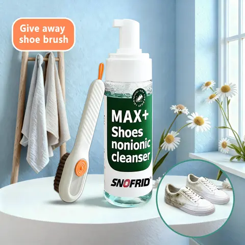 SNOFRID Shoe Cleaning Kit (6.8 oz) - Water-Free Foam Cleaner with Shoe Brush, Sneaker & Full Grain Leather Footwear Home Care Supplies