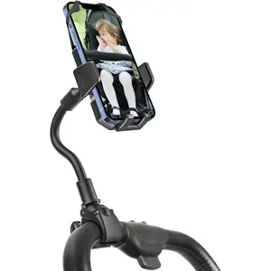 Gooseneck Stroller Phone Holder, Cell Phone Mount Pole Clamp for Baby Stroller, Shopping Cart, wheelchair, One Hand Operation Phone Clip, for iPhone 16 15 Pro Max 14 13 12 11, Android, All Smartphones