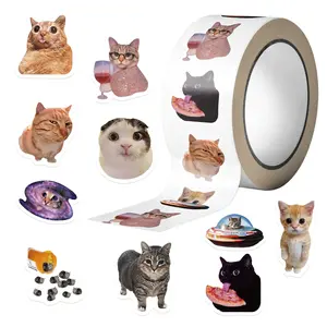 500 Sheets Cartoon Cat Expression Adhesive Stickers, Fun Roll-On Decals for Journaling, Scrapbooking, DIY Envelope Seals, Cute Decorative Sticker Packs, Funny Stickers