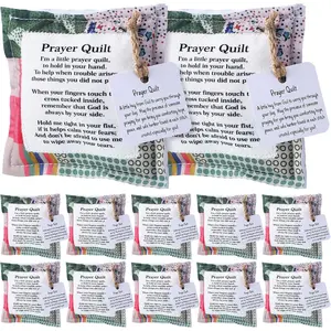Fanfanwin 12 Pcs Mini Prayer Quilt with Cross Inside, Bulk Easter Christian Gifts for Women, Vintage Pocket Scripture Prayer Quilt Squares Sympathy Gifts for Clergy Pastor Appreciation Favors(Classic)