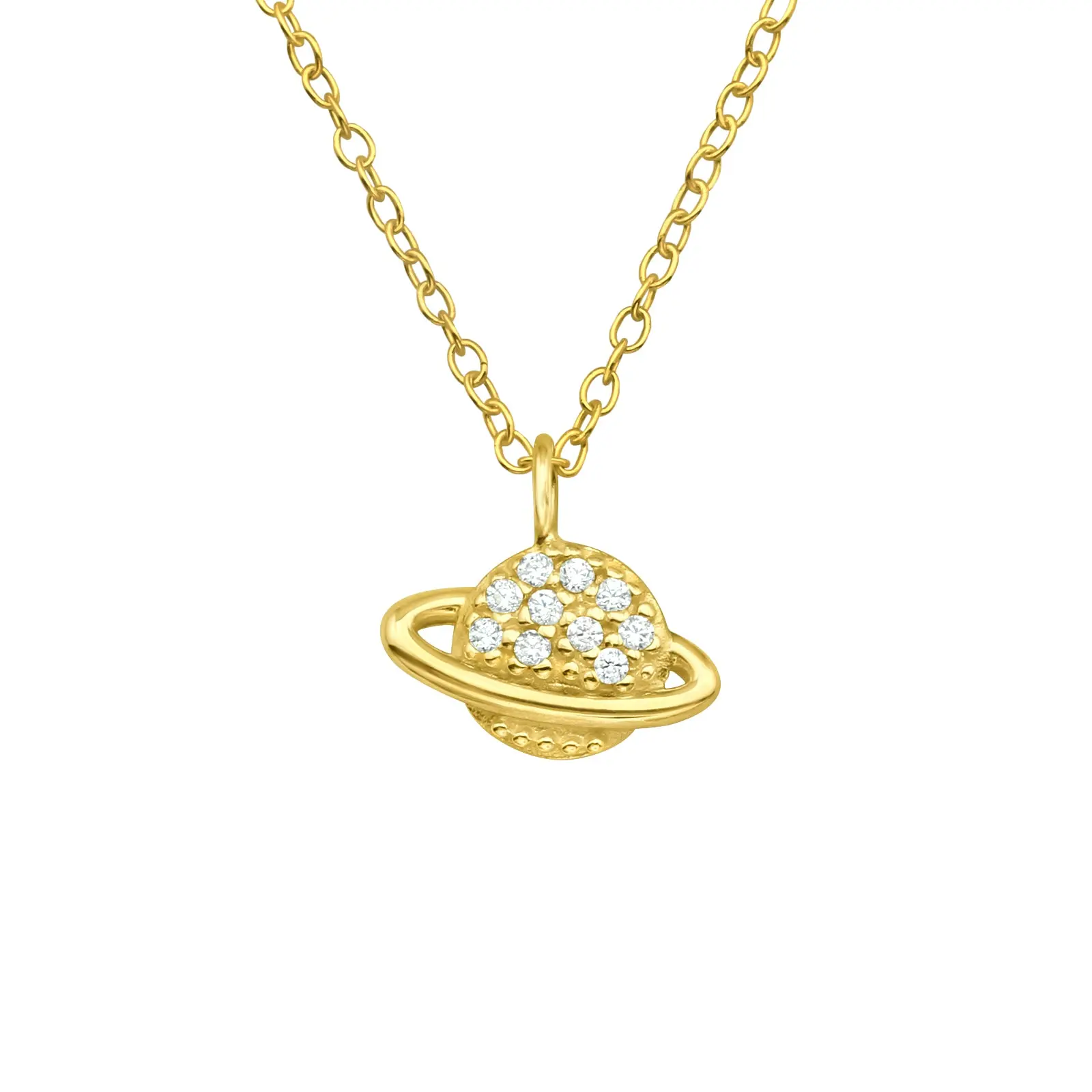 CZ Crystal Saturn Planet Pendant Necklace - 925 Sterling Silver