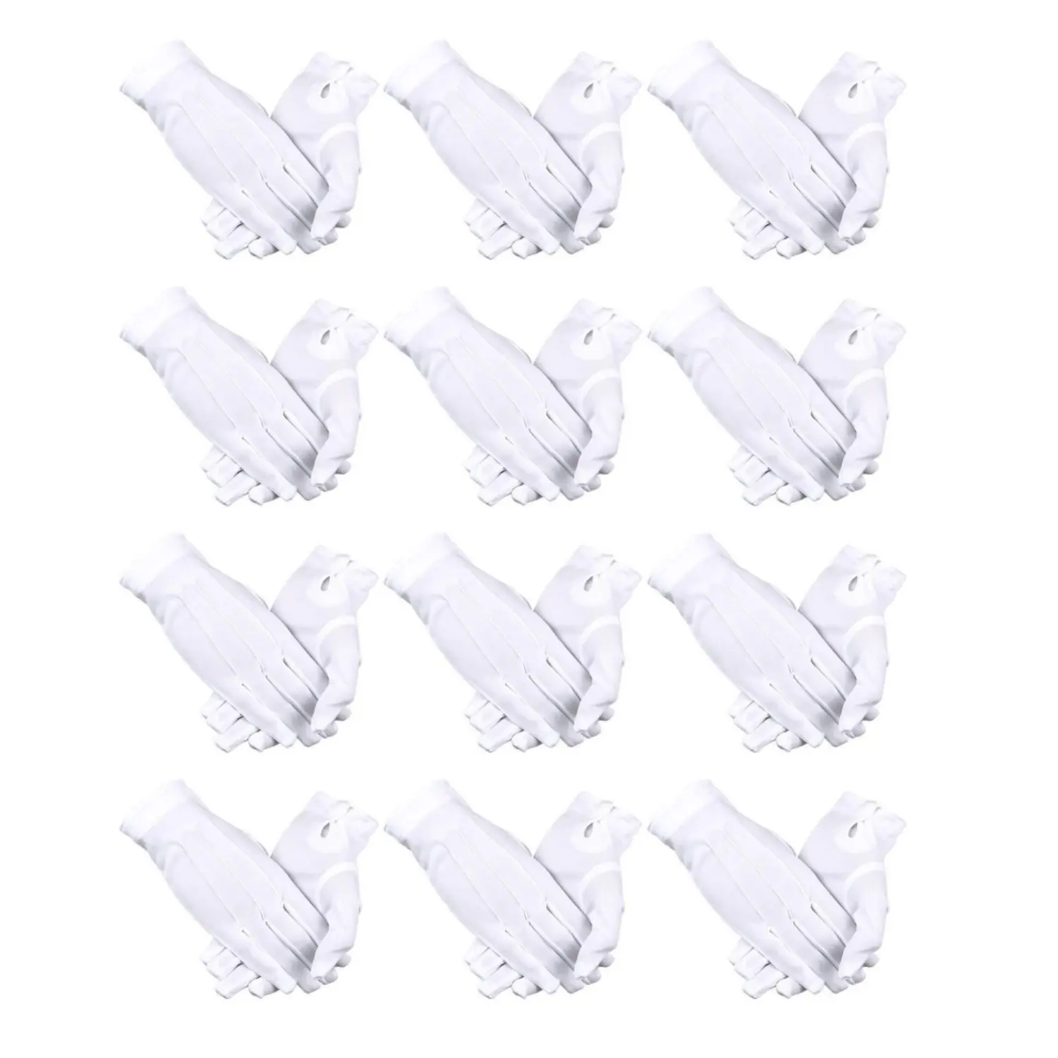 Unisex 12pcs Breathable Cotton-Elastane Full-Finger White Gloves with Snap Cuff, Good Sheen, for Home Improvement, Christmas Magic Performance Party Use