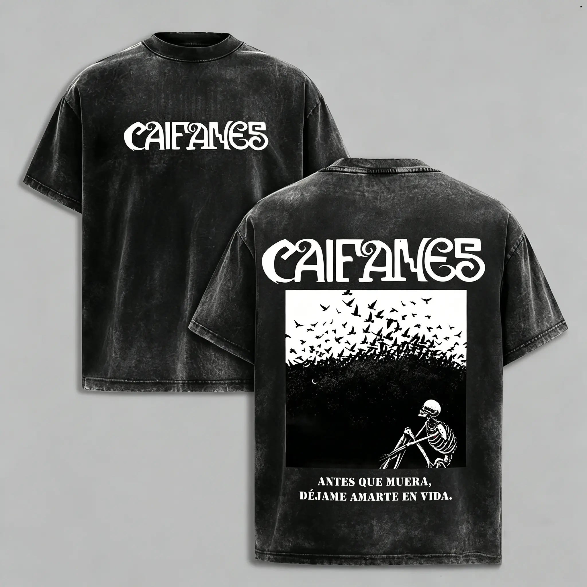 Men's Casual Colorful Contemporary Crew Neck Graphic T-Shirt, Caifanes Miedo Skeleton Birds Print, Soft-Washed Ring-Spun Cotton, Short Sleeve, Menswear Top, Available in XXL-3XL Sizes