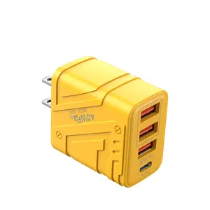 40W 4-Ports USB C Charger Block, Double Fast Charging Block Cube, PD QC 3.0 Wall Plug Box, Multi-port Type C PD Charger Block Work for iPhone 15 14 13 12 11 Pro Max Galaxy S23 S22