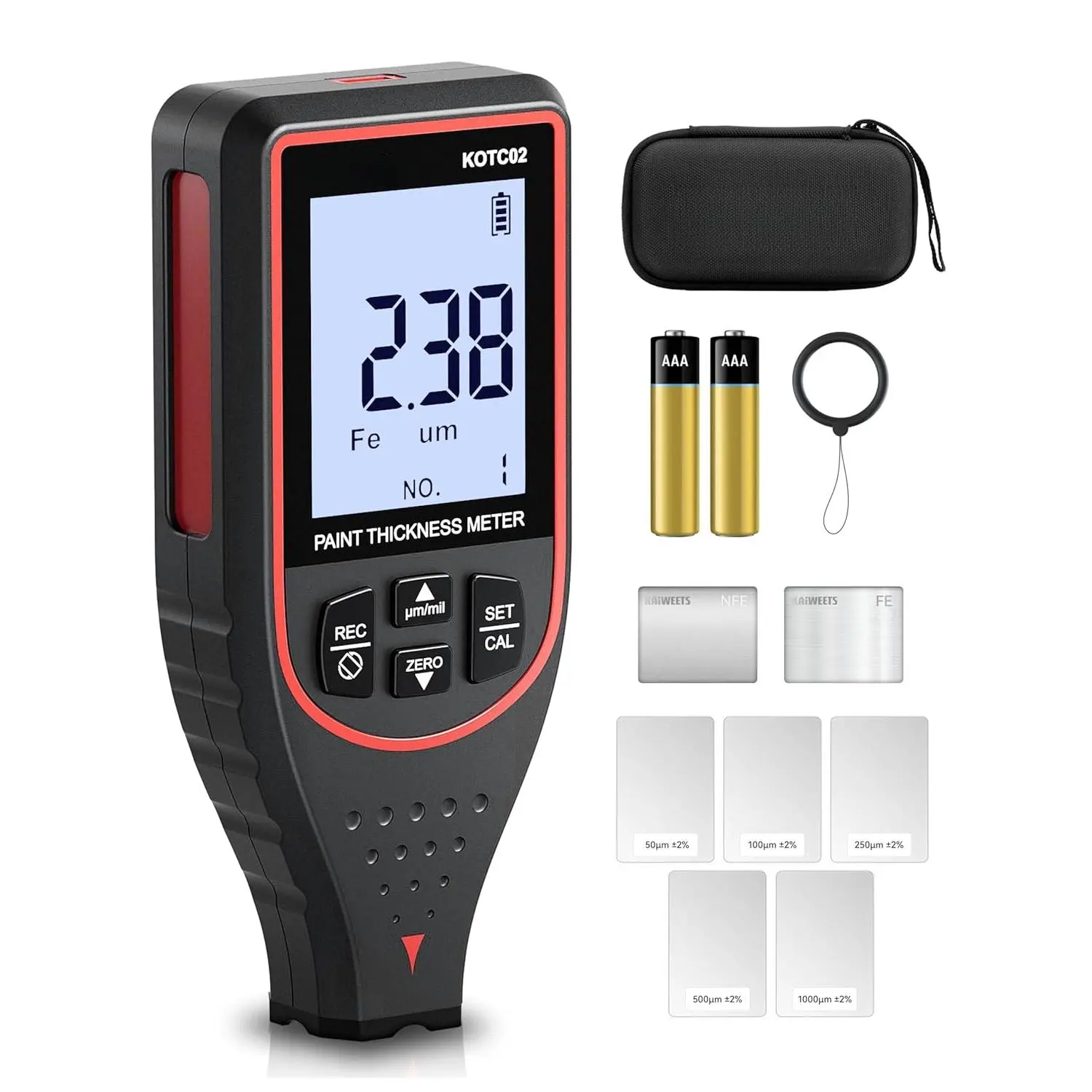 Paint Thickness Gauge Car Coating Depth Gauge 0~2999μM Digital Paint Meter for Cars Paint Mil Thickness Tester for Used Car Buyers with Limit Alarm, Data Storage, 2-Direction Rotating Screen