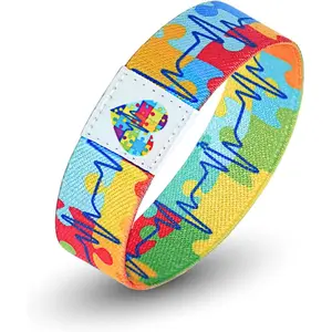 Autism Awareness Bracelet Elastic Wristband Puzzle Heart Design Blue Heartbeat Line Sensory Support for Adults Autism Mom Gifts Autismo Durable
