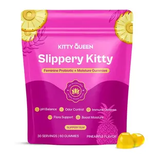 Kitty Queen Slippery Kitty Feminine Probiotic Gummies, Pineapple Flavor, 60 Count - pH Balance, Odor Control, Moisture Boost for Women's Intimate Health