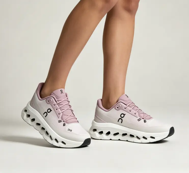 Stylish Pink White Gradient Athletic Running Shoes For Women, Breathable Mesh Upper, High‑Elastic Hollow Shock‑Absorbing Thick Sole, Non‑Slip Outsole, Comfort Sport Sneakers For Racing, Training, Outdoor Sports & Everyday Outfits