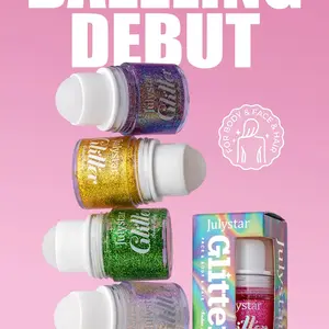 Julystar Glitter Gel for Stage Makeup, Music Festival, Party Makeup, Moisturizing, Non-Sticky, Refreshing, Roller Design, Portable, Safe, Gentle on Sensitive Skin