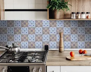 360 Stand Square Peel and Stick Wallpaper Stickers - 5x5 in. Blue & Muted Taupe, Transitional Design, Removable, Easy-Remove, Indoor Use, Decorates Walls & Kitchen, Home Decor Supplies, Peel And Stick Wallpaper Designs