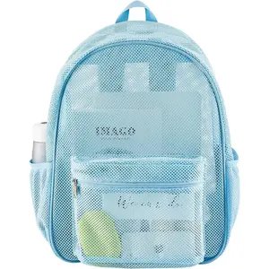 Heavy Duty Mesh Backpack, See Through College Backpack with Padded Shoulder Straps for Commuting, Swimming, Travel, Beach, Outdoor Sports (Blue)