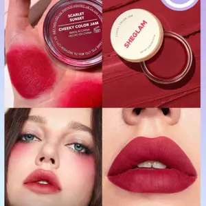 SHEGLAM Cheeky Color Jam-Scarlet Sunset 6 Shades Multi-Use Cream Blush Lip Cream Matte Highly Pigmented Natural Blush Powder Face Makeup - Cosmetic