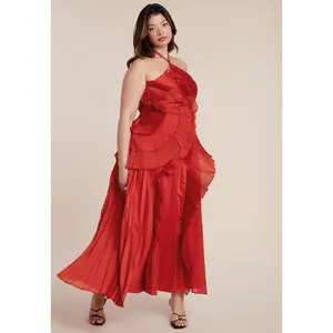 ELOQUII Women's Plus Size Pleated Ruffle Detail Gown