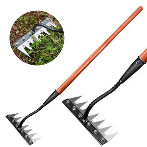 Vaseeka 65.75" Heavy-Duty Garden Weeding Rake, Manganese Steel Blades, 7-Tine Assembled Gardening Rake, Ideal for Garden Weeding and Soil Aeration, Turns Soil to Remove Weeds, Durable Gardening Tool.