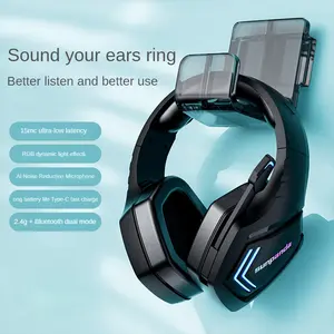 Wireless gaming headphones for PS5, PS4, PC, laptops, Mac and switches, dual low latency 2.4GHz USB/Type-C, Bluetooth gaming headphones with ENC microphone, for Gamecube, 3D stereo, color light, 50H power supply