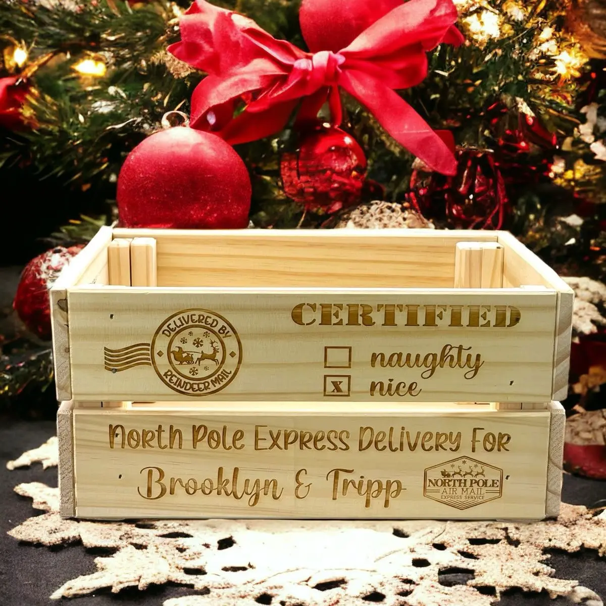 Laser Engraved Christmas Crate - Personalized Gift for Festive Occasions
