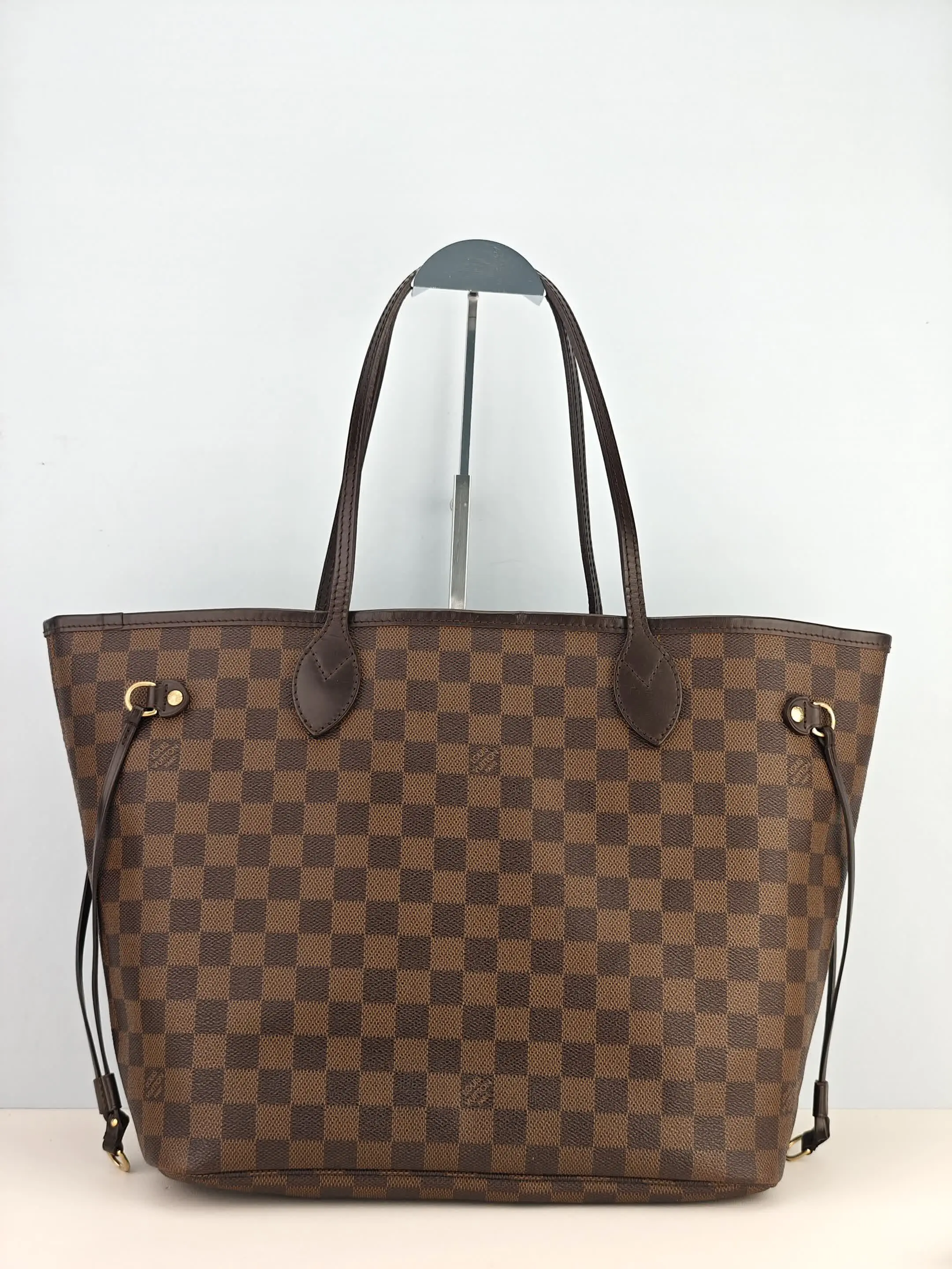 Pre-owned Damier Ebene coated canvas Shoulder Bags Louis Vuitton Neverfull MM Damier Ebene Shoulder Bag Checkered Pattern Bag【AR3140】
