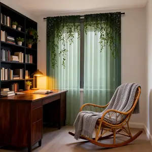 2 Piece Printed Curtains, Leaf Pattern, Rod Pocket Design, Easy to Hang, Easy Install Curtain, Vibrant Semi-Transparent Privacy Curtains