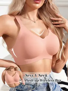 3 Pack Wave Edge V Neck Push Up Wireless jelly Bras, Adjustable Strap Backless Design, Comfortable and Seamless, Max Support for All Seasons Underwear