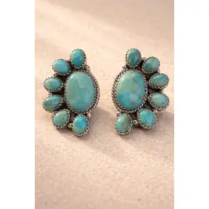 KINGMAN TURQUOISE HALF CLUSTER STATEMENT EARRINGS