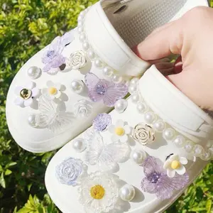 25pcs transparent butterfly and flower shoe charms